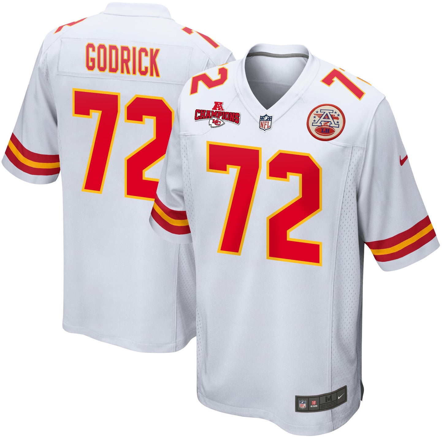 Chukwuebuka Godrick 72 Kansas City Chiefs AFC Champions Patch Game Men Jersey - White