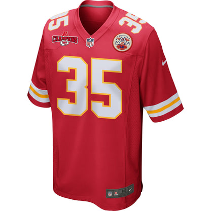 Jaylen Watson 35 Kansas City Chiefs AFC Champions Patch Game Men Jersey - Red