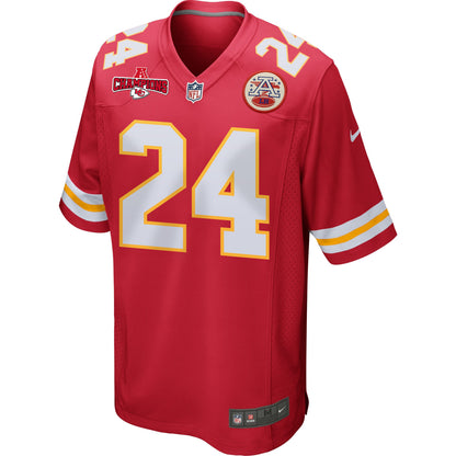 Skyy Moore 24 Kansas City Chiefs AFC Champions Patch Game Men Jersey - Red
