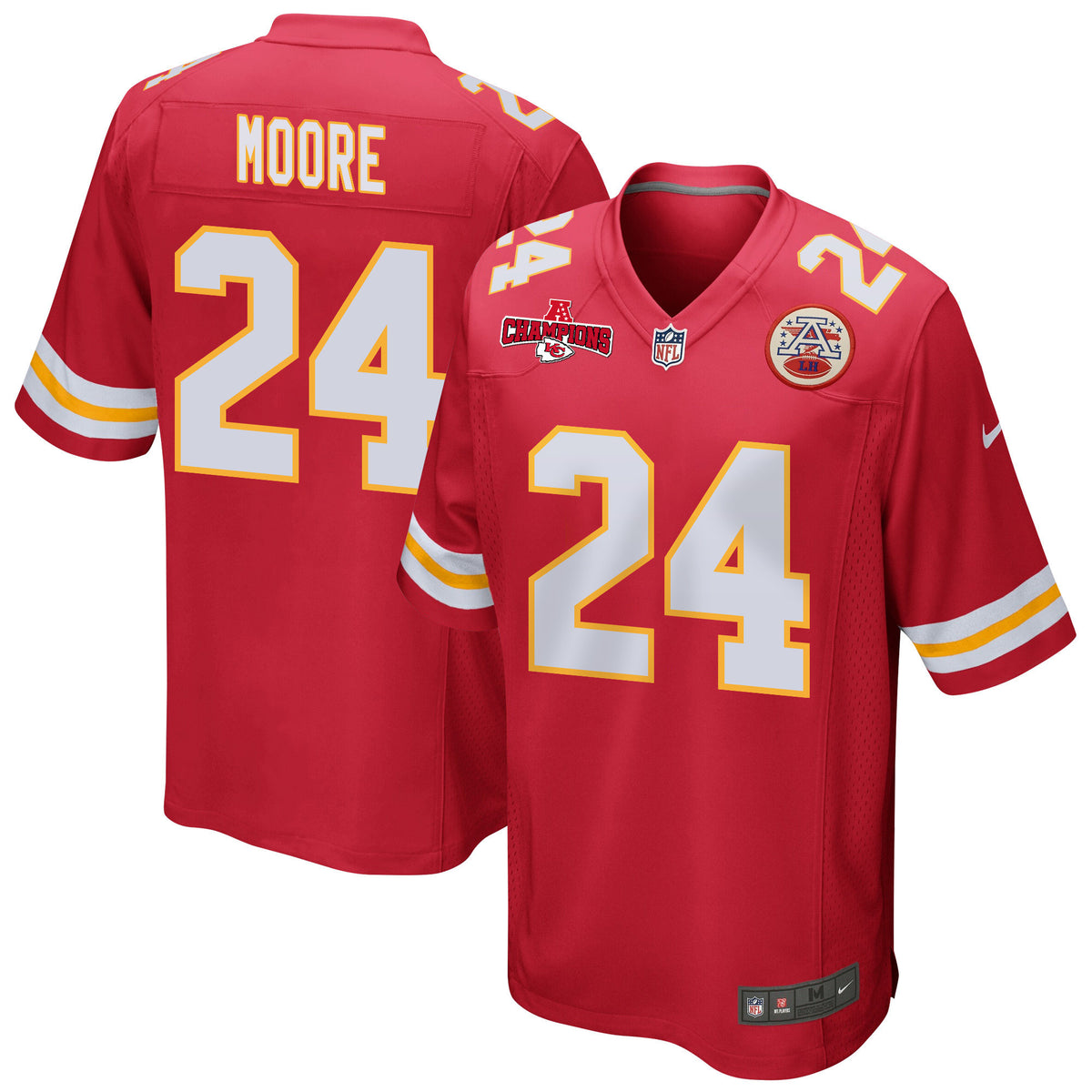 Skyy Moore 24 Kansas City Chiefs AFC Champions Patch Game Men Jersey - Red