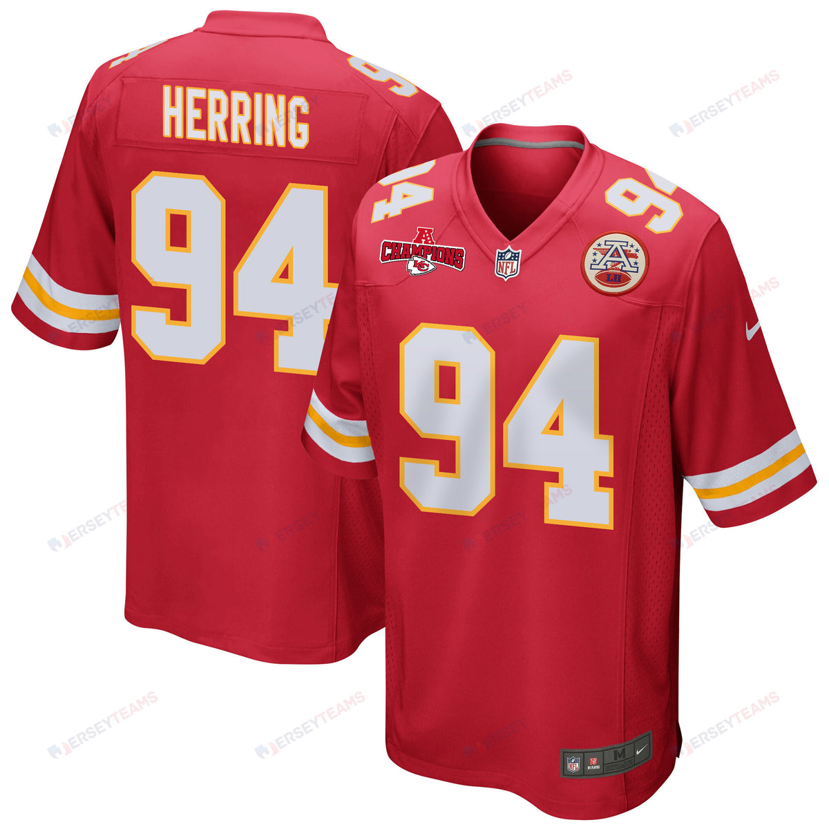 Malik Herring 94 Kansas City Chiefs AFC Champions Patch Game Men Jersey - Red