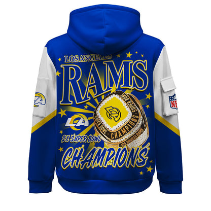 NFL Los Angeles Rams 2X Super Bowl Champions Gold Ring Quarter Zip Hoodie