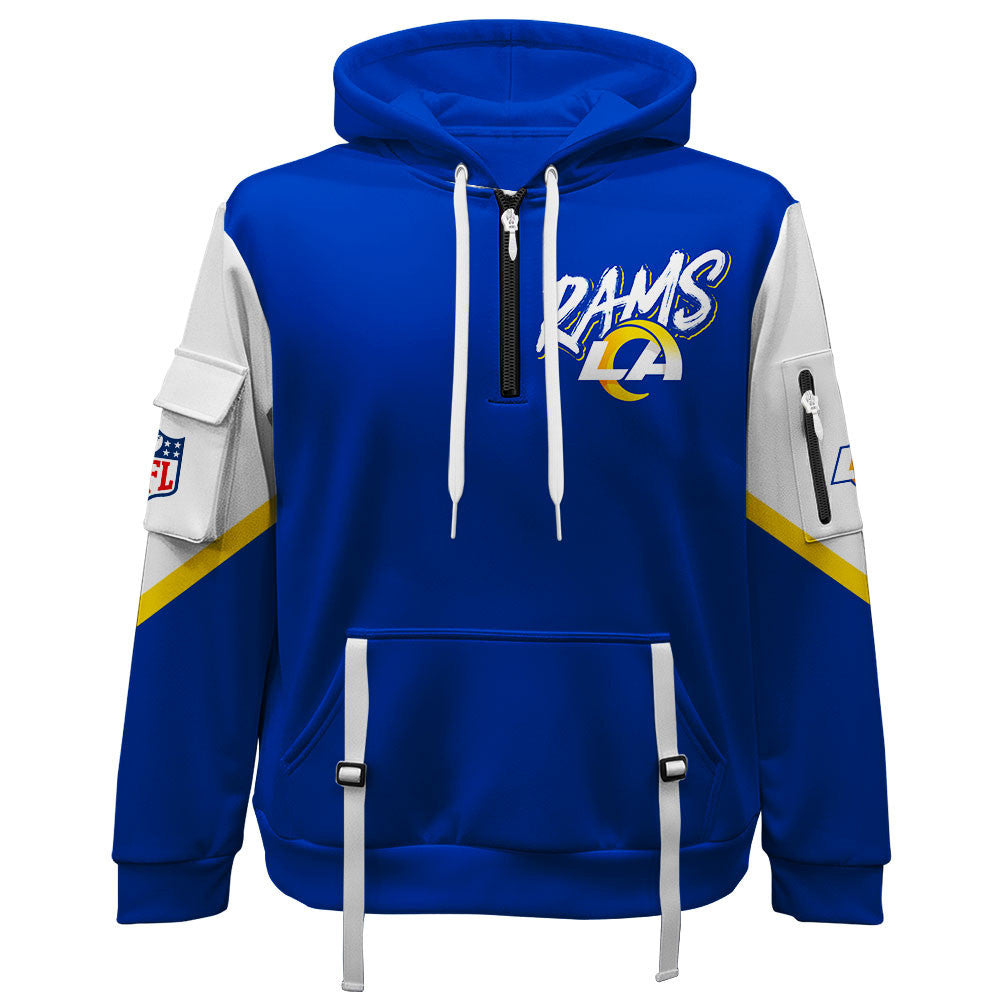 NFL Los Angeles Rams 2X Super Bowl Champions Gold Ring Quarter Zip Hoodie