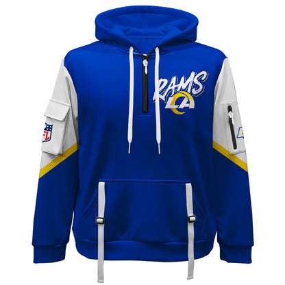 NFL Los Angeles Rams 2X Super Bowl Champions Gold Ring Quarter Zip Hoodie