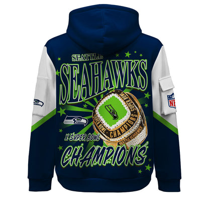 NFL Seattle Seahawks X Super Bowl Champions Gold Ring Quarter Zip Hoodie