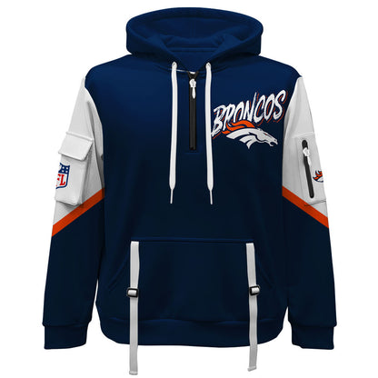 NFL Denver Broncos 3X Super Bowl Champions Gold Ring Quarter Zip Hoodie