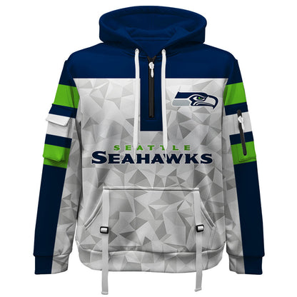NFL Seattle Seahawks Game Day Essential White/Navy Quarter Zip Hoodie