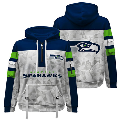 NFL Seattle Seahawks Game Day Essential White/Navy Quarter Zip Hoodie