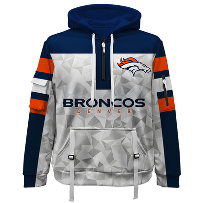 NFL Denver Broncos Game Day Essential White/Navy Quarter Zip Hoodie