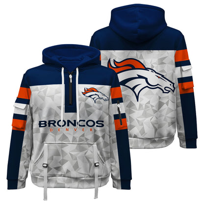 NFL Denver Broncos Game Day Essential White/Navy Quarter Zip Hoodie