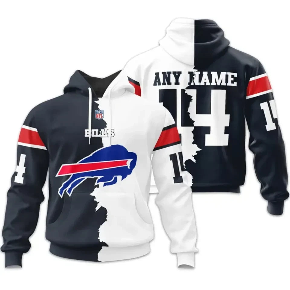 Buffalo Bills Custom Name and Number 3D Home Mix Away Pullover Hoodie