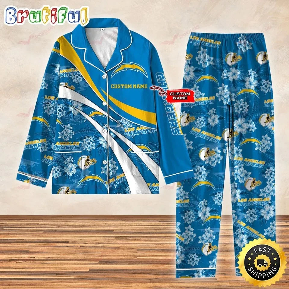 Los Angeles Chargers Personalized Pajamas Set with Custom Name Printed
