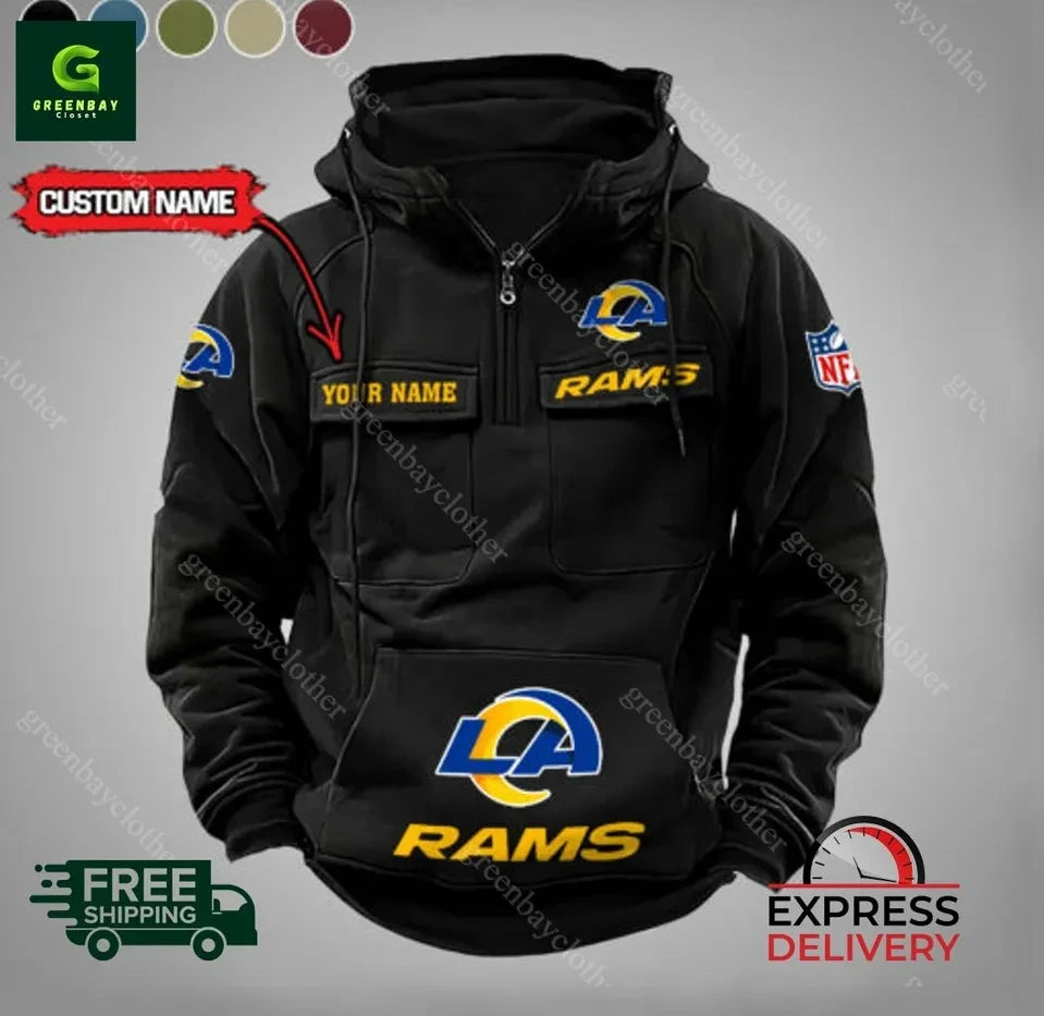 Los Angeles Rams Personalized Game Day Style 3D Half Zip Hoodie