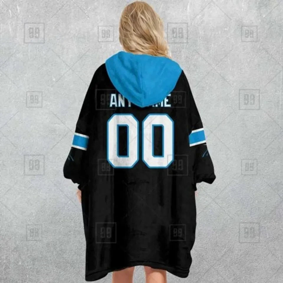 Carolina Panthers Black Blue Personalized 3D Blanket Hoodie