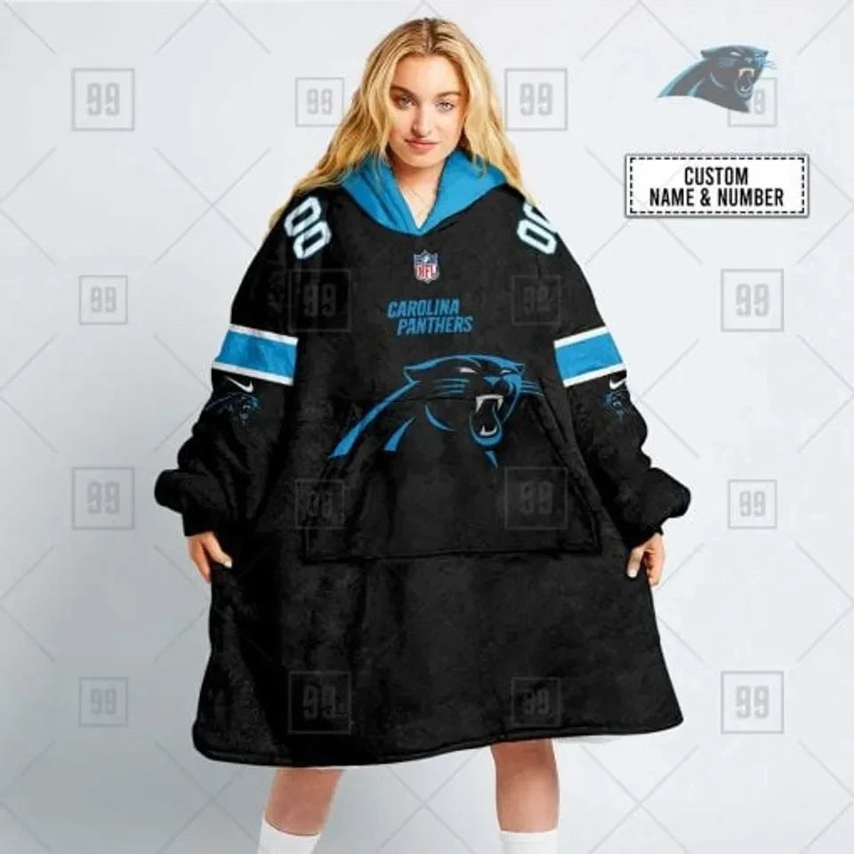 Carolina Panthers Black Blue Personalized 3D Blanket Hoodie