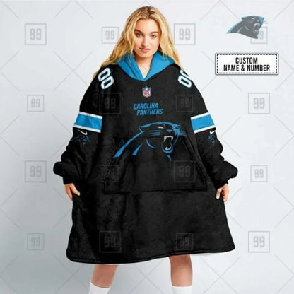 Carolina Panthers Black Blue Personalized 3D Blanket Hoodie
