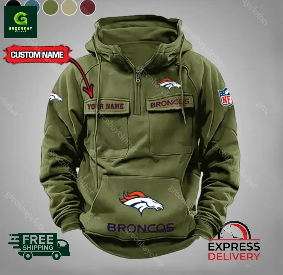 Denver Broncos Personalized Fan Edition 3D Half Zip Hoodie