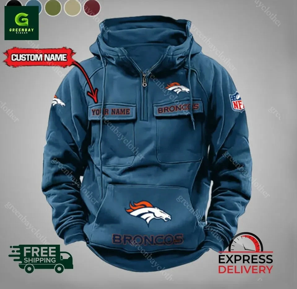 Denver Broncos Personalized Fan Edition 3D Half Zip Hoodie