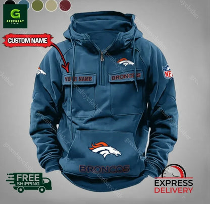 Denver Broncos Personalized Fan Edition 3D Half Zip Hoodie
