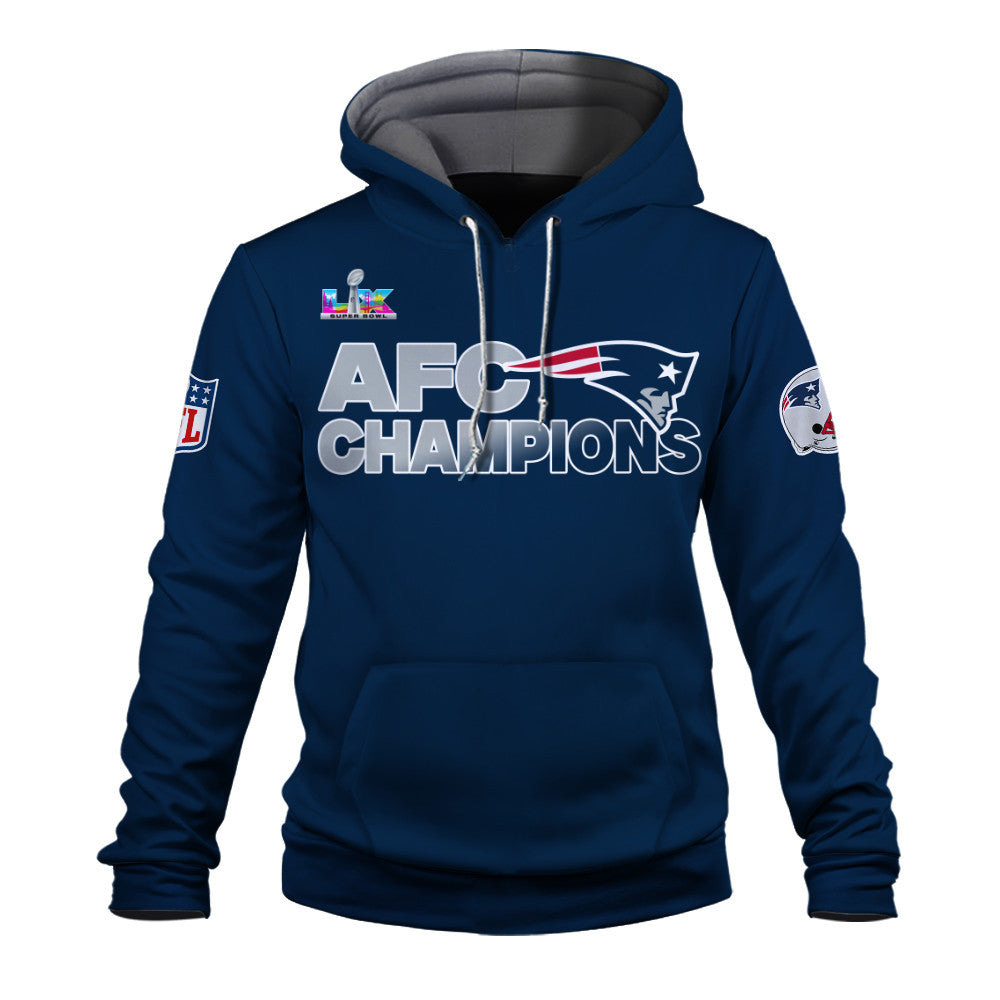 New England Patriots AFC Champions 2025 – Fiery Lightning Hoodie