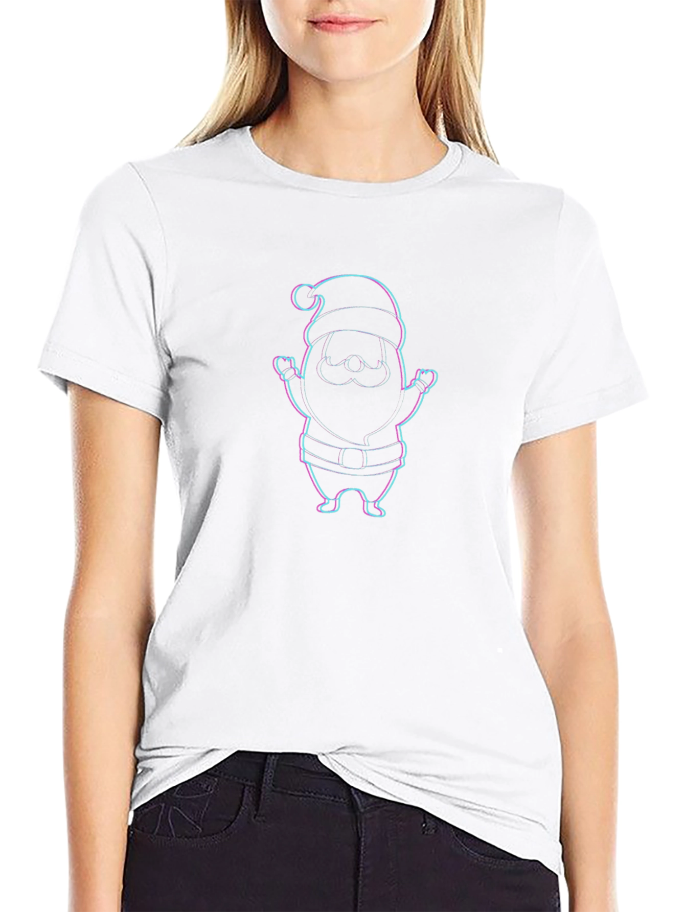 Festive Santa Graphic Tee - Black Crew Neck Shirt
