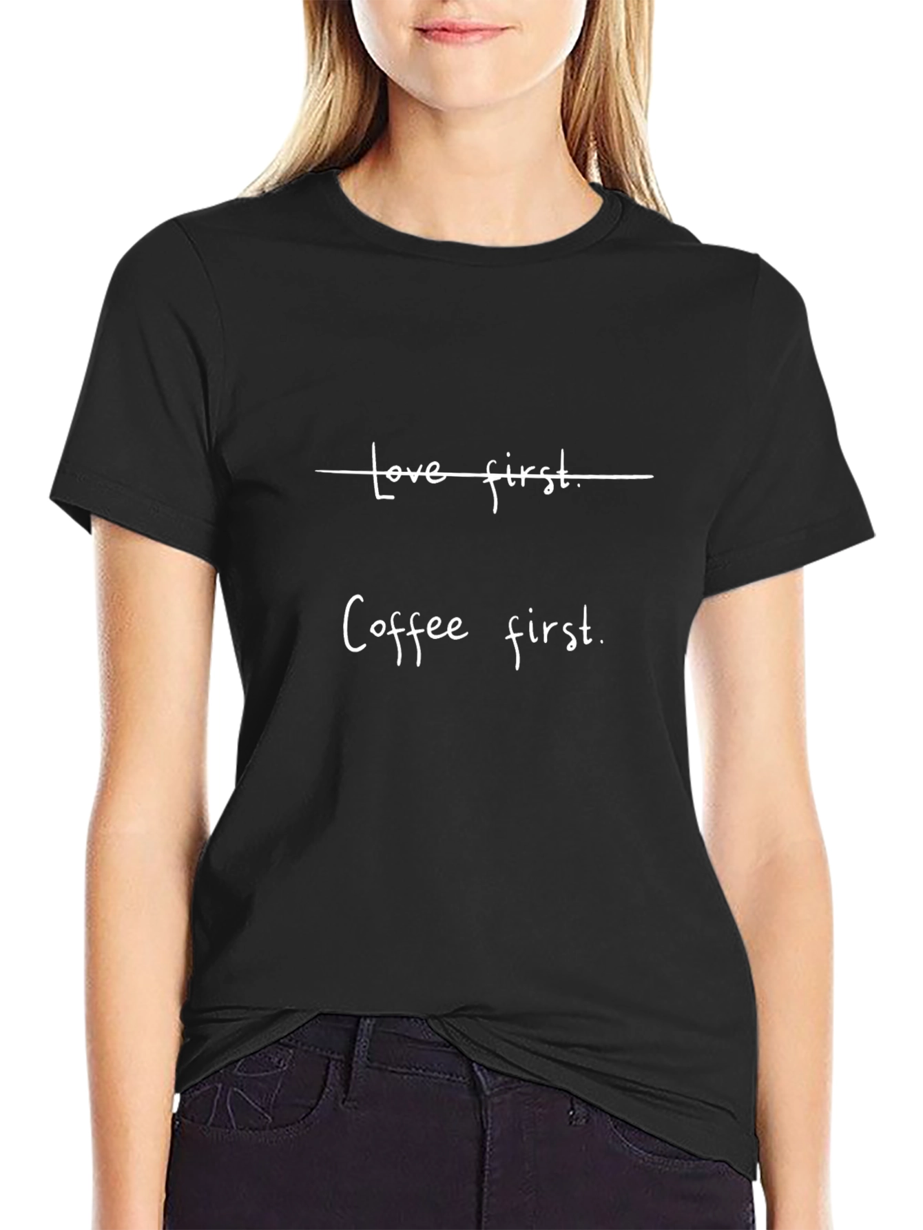 Coffee First Graphic Tee - Black Cotton T-Shirt