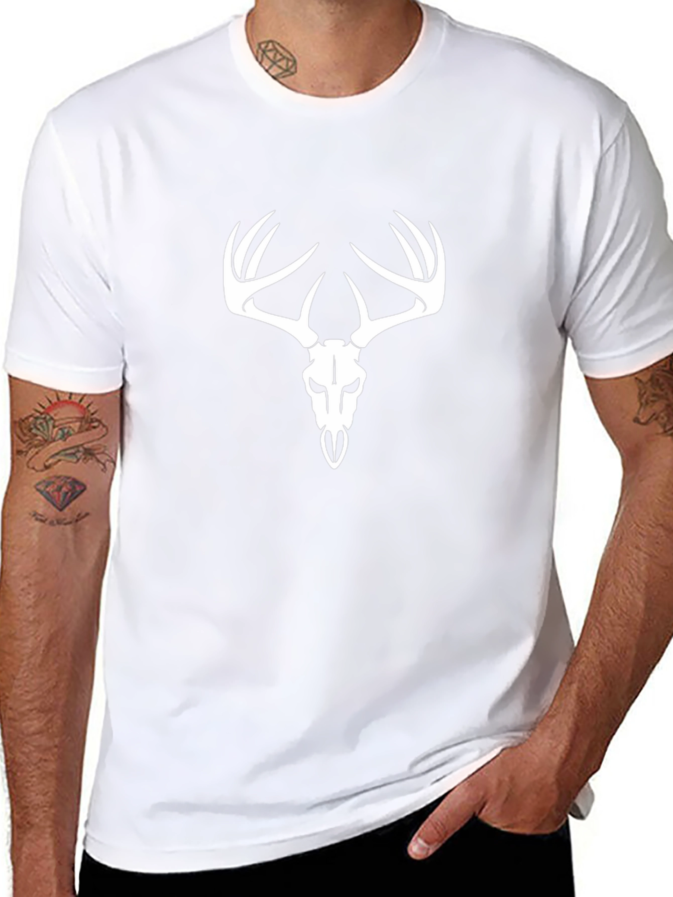 Mens Black T-Shirt with Deer Skull Design