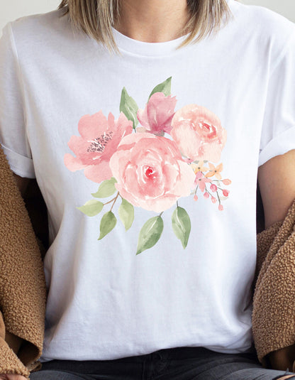 Watercolor Flower T-Shirt, Floral Jersey Tee, Mother's Day Gift