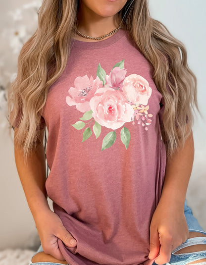 Watercolor Flower T-Shirt, Floral Jersey Tee, Mother's Day Gift