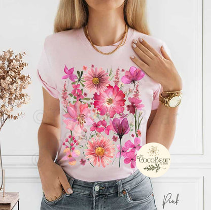 Pressed Flowers Tshirt, Boho Wildflowers Cottagecore Shirt, Oversized Vintage Botanical Tee, Pastel Floral Nature Shirt, Garden Lover Gift