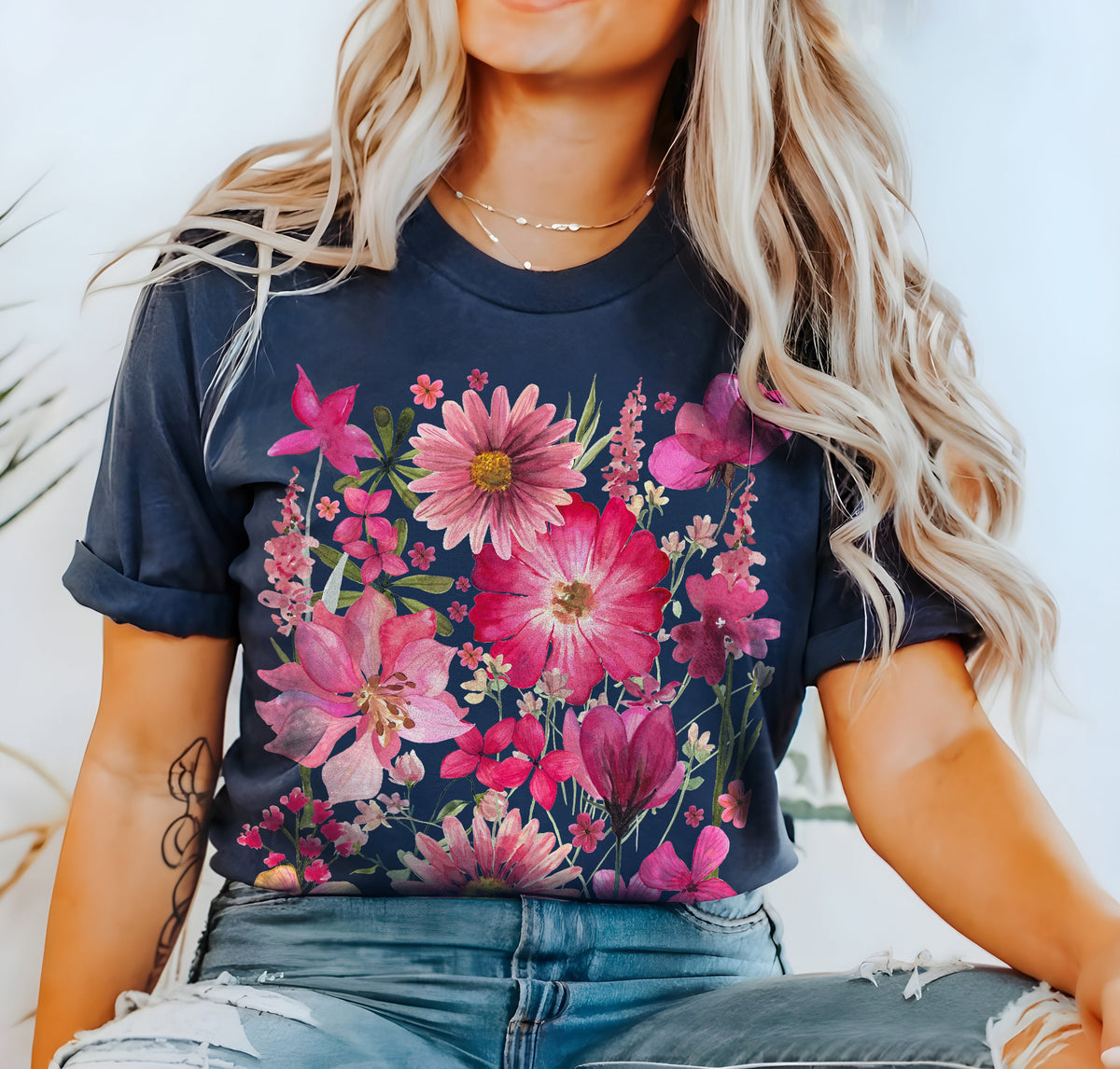Pressed Flowers Tshirt, Boho Wildflowers Cottagecore Shirt, Oversized Vintage Botanical Tee, Pastel Floral Nature Shirt, Garden Lover Gift
