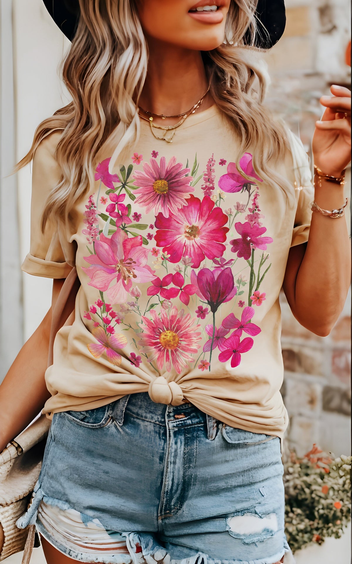 Pressed Flowers Tshirt, Boho Wildflowers Cottagecore Shirt, Oversized Vintage Botanical Tee, Pastel Floral Nature Shirt, Garden Lover Gift