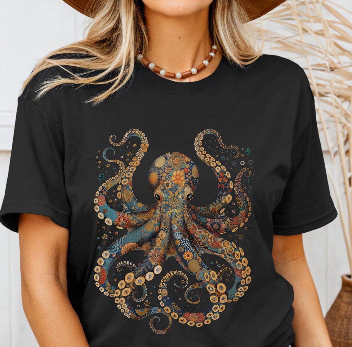 Octopus Shirt Vintage Flower Patterns Floral Octopus T-Shirt Scuba Diving Tee Scuba Diver Ocean Animal Lover Octopus Gifts Tshirt
