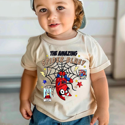 Spider Blue Tshirt, Blue Dog Tee, Spider Toddler Tee, Blue Family Matching Shirt, Blue Dog Boy Shirt  Funny Cartoon Tee Trendy Gifts for Boy