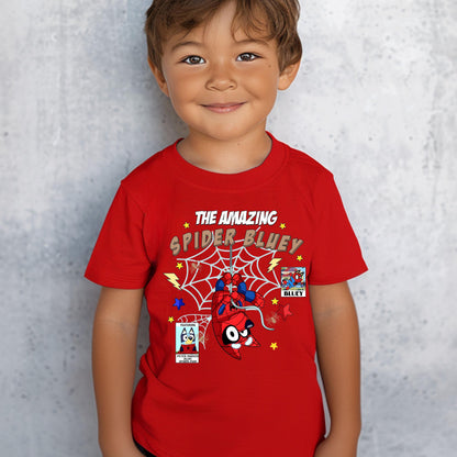 Spider Blue Tshirt, Blue Dog Tee, Spider Toddler Tee, Blue Family Matching Shirt, Blue Dog Boy Shirt  Funny Cartoon Tee Trendy Gifts for Boy