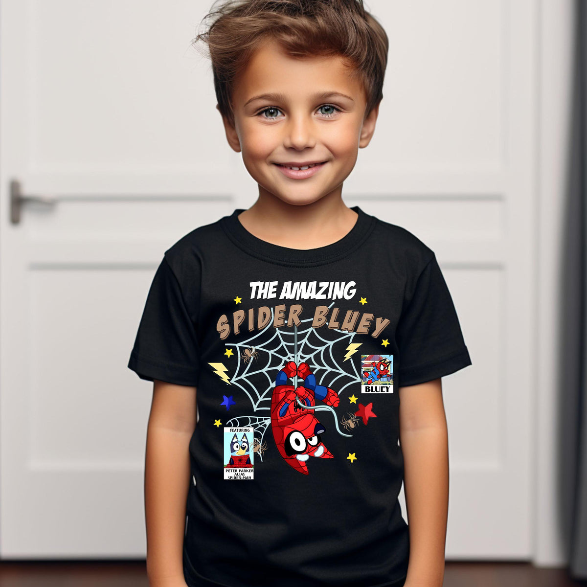 Spider Blue Tshirt, Blue Dog Tee, Spider Toddler Tee, Blue Family Matching Shirt, Blue Dog Boy Shirt  Funny Cartoon Tee Trendy Gifts for Boy