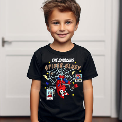 Spider Blue Tshirt, Blue Dog Tee, Spider Toddler Tee, Blue Family Matching Shirt, Blue Dog Boy Shirt  Funny Cartoon Tee Trendy Gifts for Boy