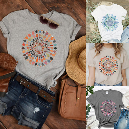 Watercolor Mandala T-Shirt, Boho Geometric Tee, Artistic Abstract Shirt, Hippie Mandala Tee, Spiritual Yoga Shirt