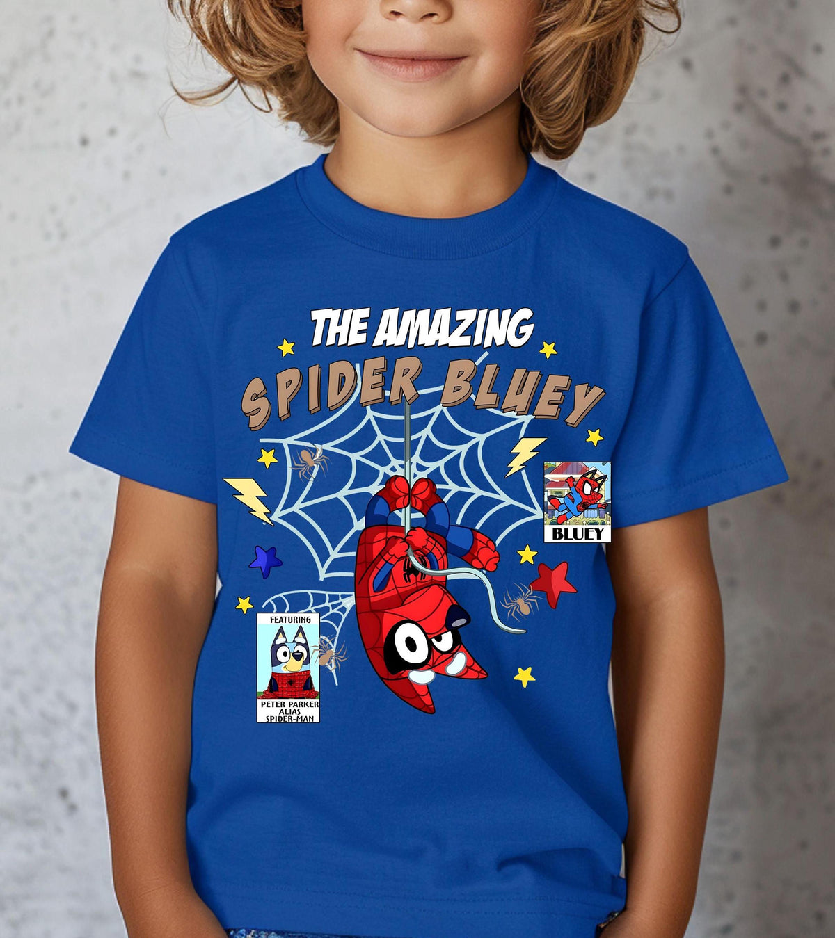 Spider Blue Tshirt, Blue Dog Tee, Spider Toddler Tee, Blue Family Matching Shirt, Blue Dog Boy Shirt  Funny Cartoon Tee Trendy Gifts for Boy