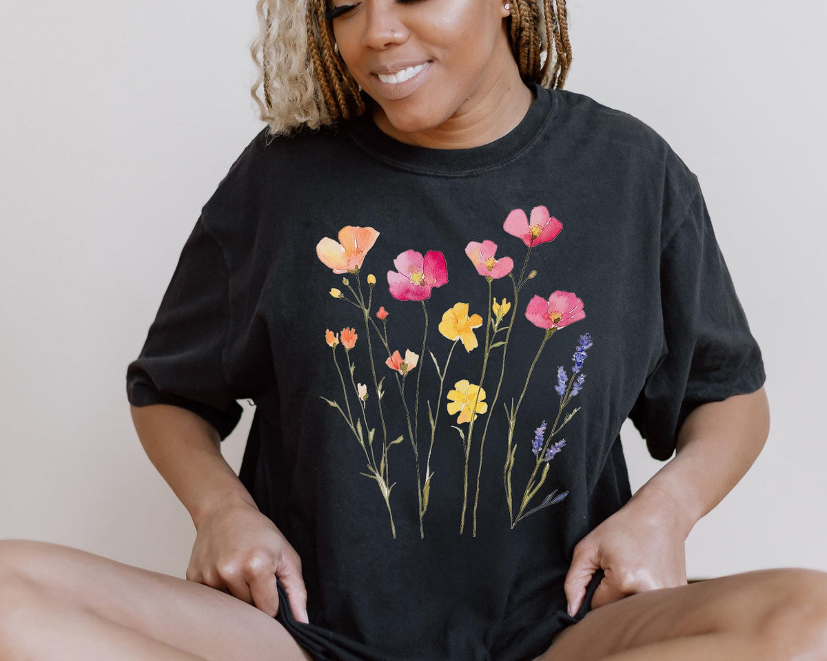 Wildflower Comfort Colors® T-Shirt, Flower Shirt, Floral Shirt, Boho Flower Shirts Women, Cottagecore T Shirt, Womens Botanical, Garden Tee