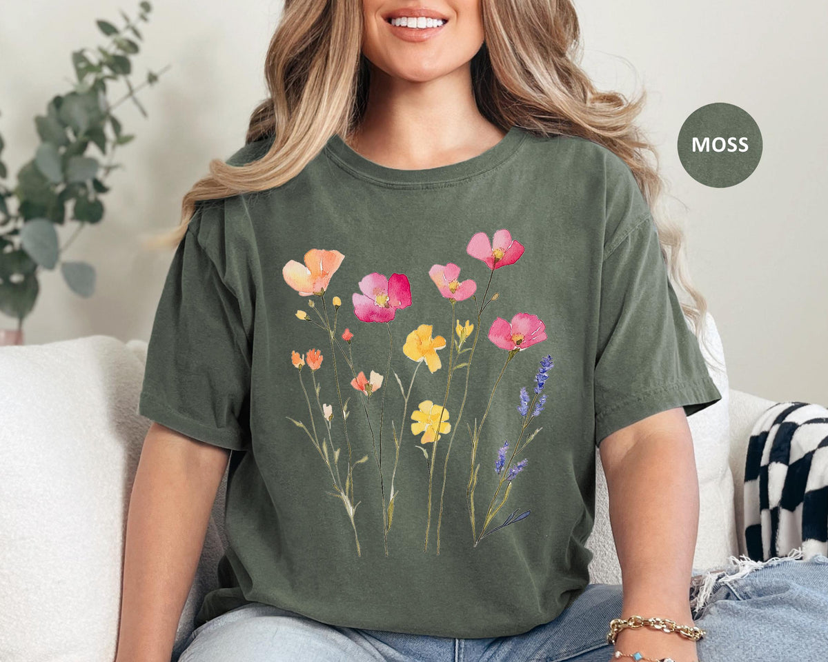 Wildflower Comfort Colors® T-Shirt, Flower Shirt, Floral Shirt, Boho Flower Shirts Women, Cottagecore T Shirt, Womens Botanical, Garden Tee