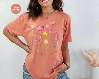Wildflower Comfort Colors® T-Shirt, Flower Shirt, Floral Shirt, Boho Flower Shirts Women, Cottagecore T Shirt, Womens Botanical, Garden Tee