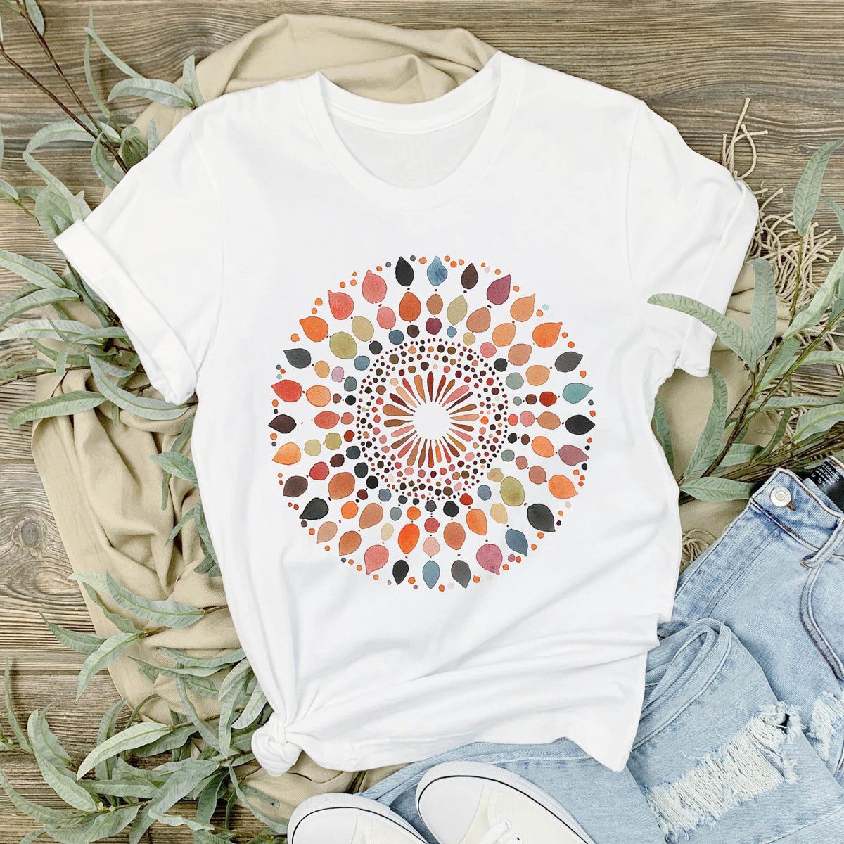Watercolor Mandala T-Shirt, Boho Geometric Tee, Artistic Abstract Shirt, Hippie Mandala Tee, Spiritual Yoga Shirt