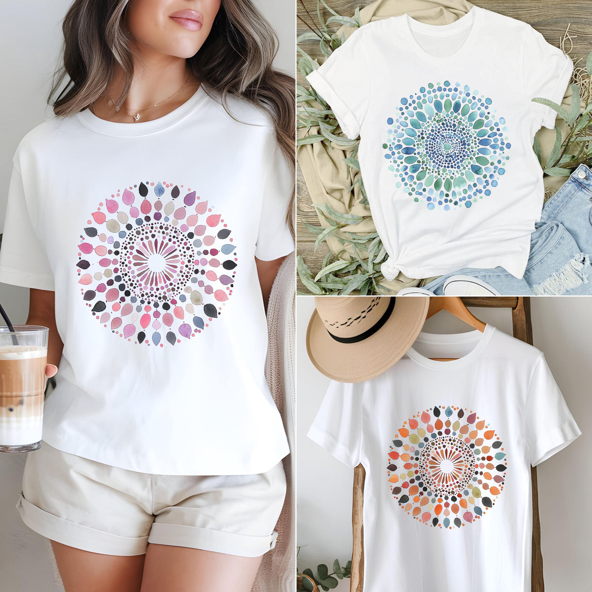 Watercolor Mandala T-Shirt, Boho Geometric Tee, Artistic Abstract Shirt, Hippie Mandala Tee, Spiritual Yoga Shirt