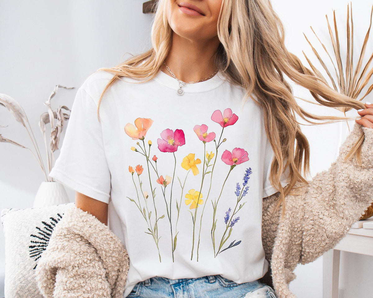 Wildflower Comfort Colors® T-Shirt, Flower Shirt, Floral Shirt, Boho Flower Shirts Women, Cottagecore T Shirt, Womens Botanical, Garden Tee