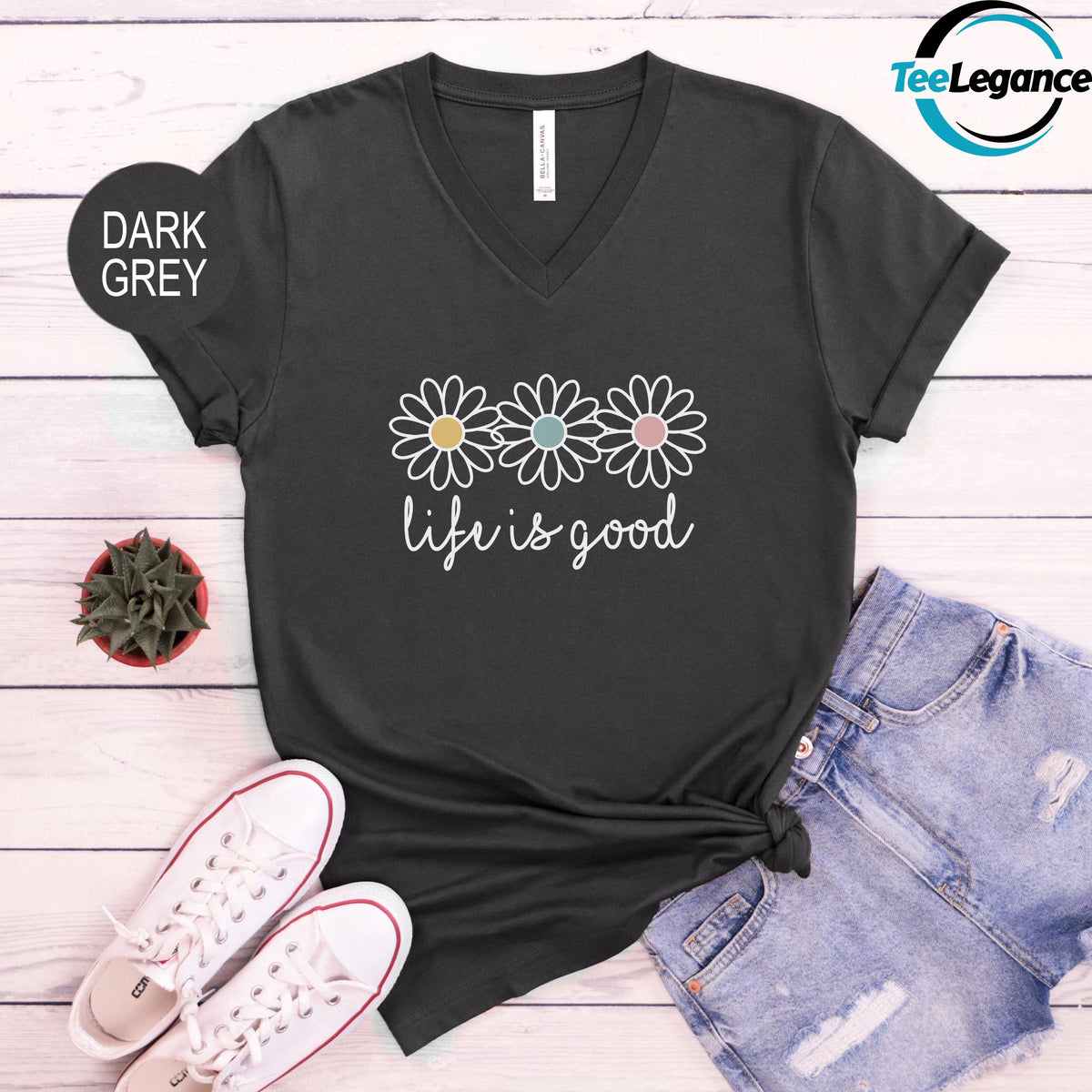 Life is Good V-Neck T-Shirt, Boho Daisy Wildflower V-Neck Shirt, Mental Health V-Neck Shirt, Preppy Daisy Flower V-Neck, Daisy Lover V-Neck