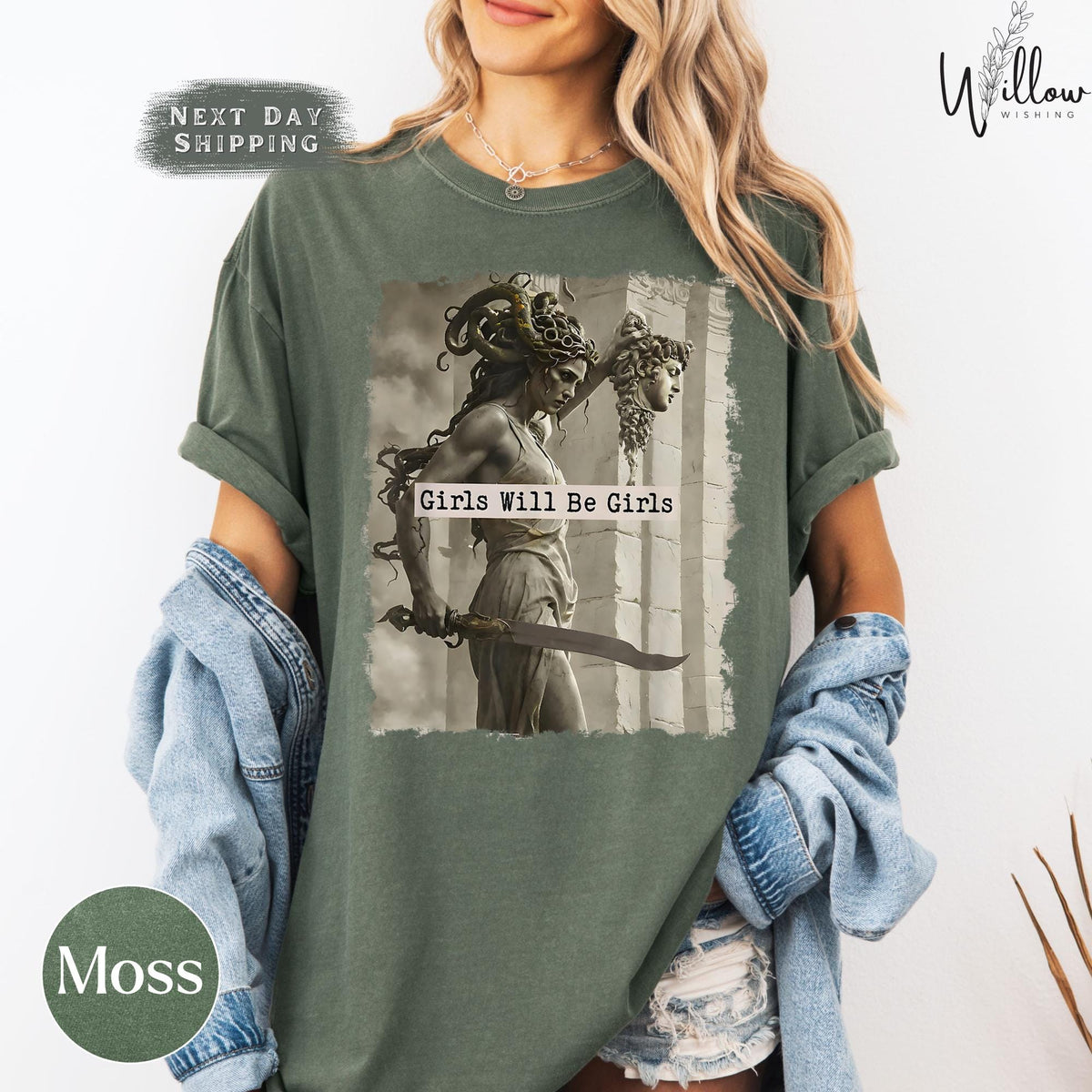 Medusa Comfort Colors Shirt, Girls Will Be Girls Feminist Tee, Mythical Empowerment Graphic Shirt, Women's Rights Shirt, Bold Gift Tee