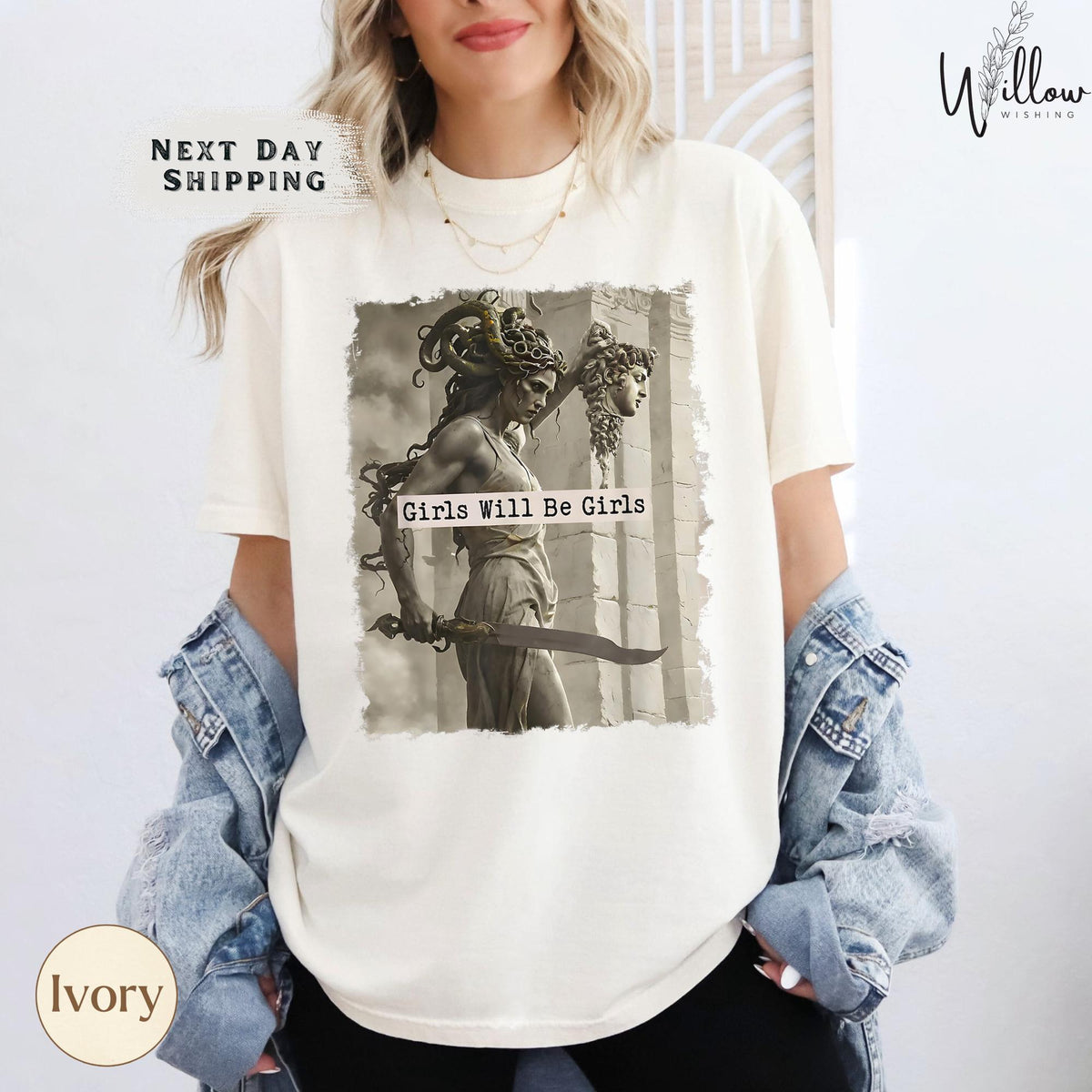 Medusa Comfort Colors Shirt, Girls Will Be Girls Feminist Tee, Mythical Empowerment Graphic Shirt, Women's Rights Shirt, Bold Gift Tee