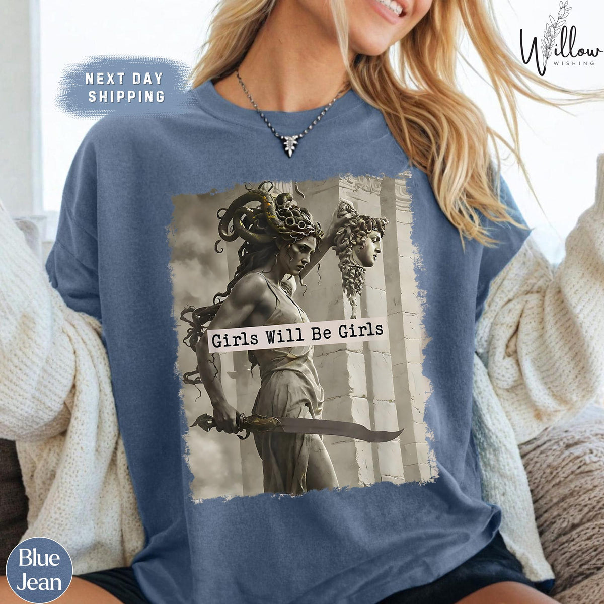 Medusa Comfort Colors Shirt, Girls Will Be Girls Feminist Tee, Mythical Empowerment Graphic Shirt, Women's Rights Shirt, Bold Gift Tee