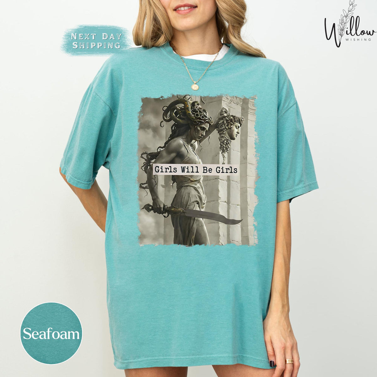 Medusa Comfort Colors Shirt, Girls Will Be Girls Feminist Tee, Mythical Empowerment Graphic Shirt, Women's Rights Shirt, Bold Gift Tee
